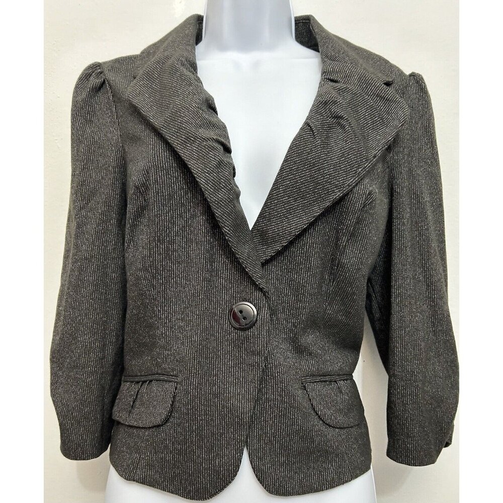 My Michelie Blazer Jacket, Gray, Career, 3/4 Sleeve, Button, Lined, Womens Large